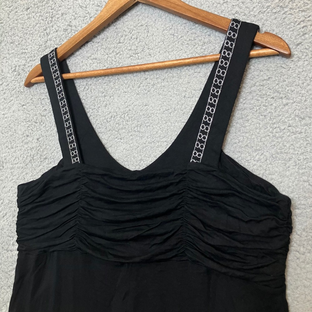 Y2K VTG Cable & Gauge Tank Top XL Black Sequin V-Neck Ruched Smocked Babydoll - Picture 6 of 6